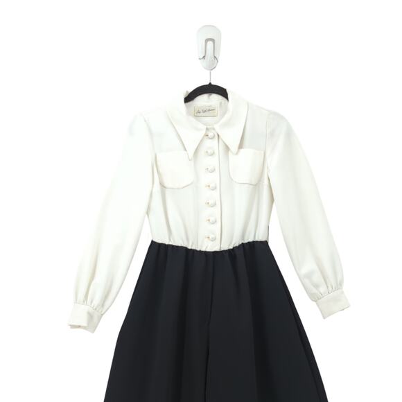 Saks Fifth Avenue Women 9 XS Jumpsuit Black White Long Sleeve Wide Leg VTG FLAWS - Picture 3 of 16